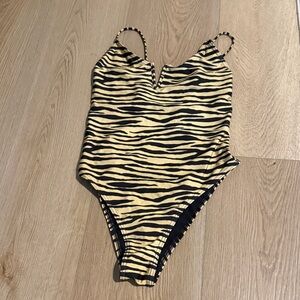 Topshop Yellow and Black Zebra Print One-Piece Swimsuit
